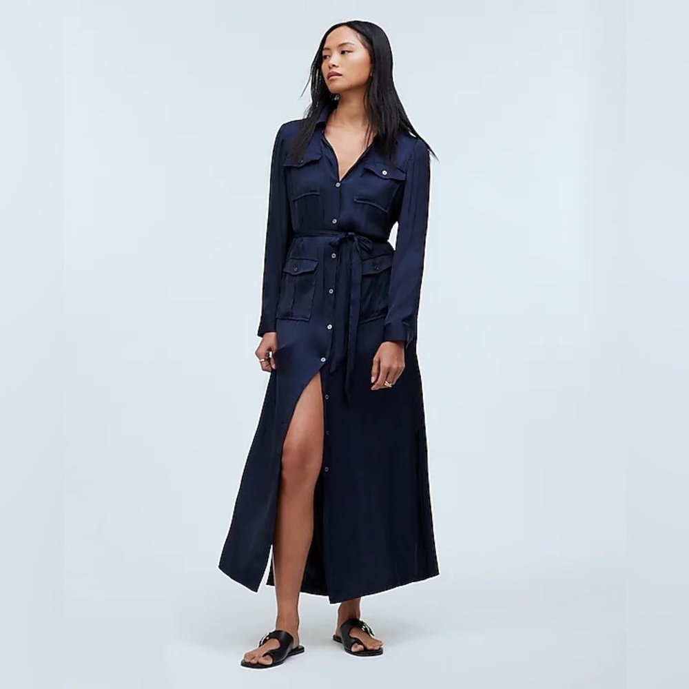 Madewell Button-Down Silky Shirtdress in Indigo, Size Small